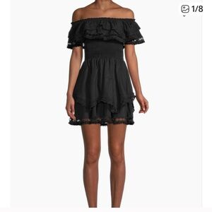 NWT Peixoto Wyatt Black Off the Shoulders Tiered Ruffle Mini Dress Size: XS